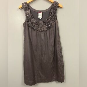 Yoana Baraschi Charcoal Embellished Mini Dress Size Small Silk Blend